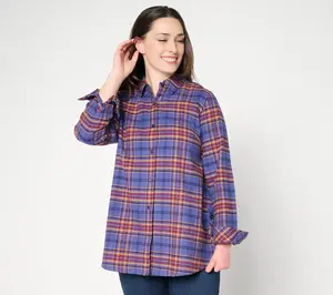 Joan Rivers Petite Double Brushed Flannel Swing Button Down Shirt