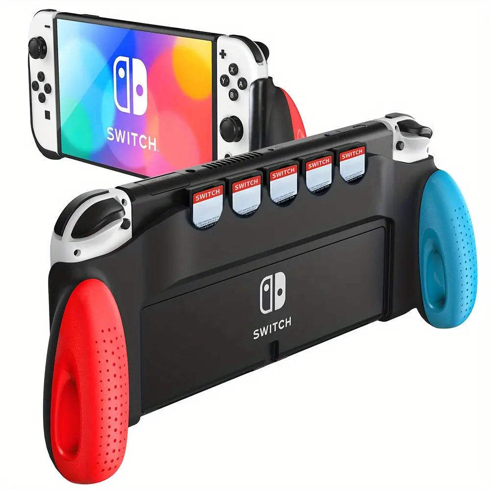 protective case for Nintendo Switch/Switch OLED compatibility - Hard material lightweight shock-absorbing cover, grip case with 5 game card storage slots, designed for comfortable and ergonomic grip switch accessories, Gaming console accessories