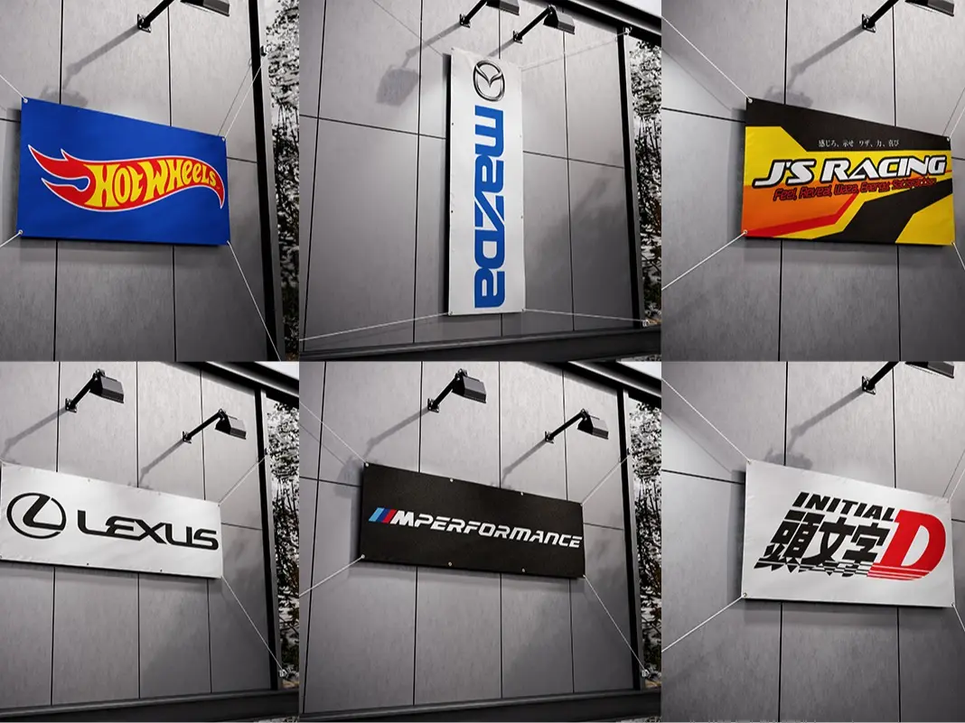 Automotive Racing Garage Flag Banner Collection, Car Brand Style Wall Hanging Decor, Motorsport Workshop Flag, Tuner Garage Room Decoration, Vintage Racing Poster Style Banner, Gift for Car Enthusiasts, Drivers and Auto Lovers