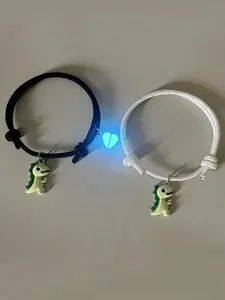 Cute Dinosaur & Magnetic Heart Design Bracelets, 2 Counts/set Fashionable Couple Bracelets for Women & Men, Trendy All-match & Exquisite Jewelry for Gift, Valentine's Day, Gift, Matching Heart Bracelets