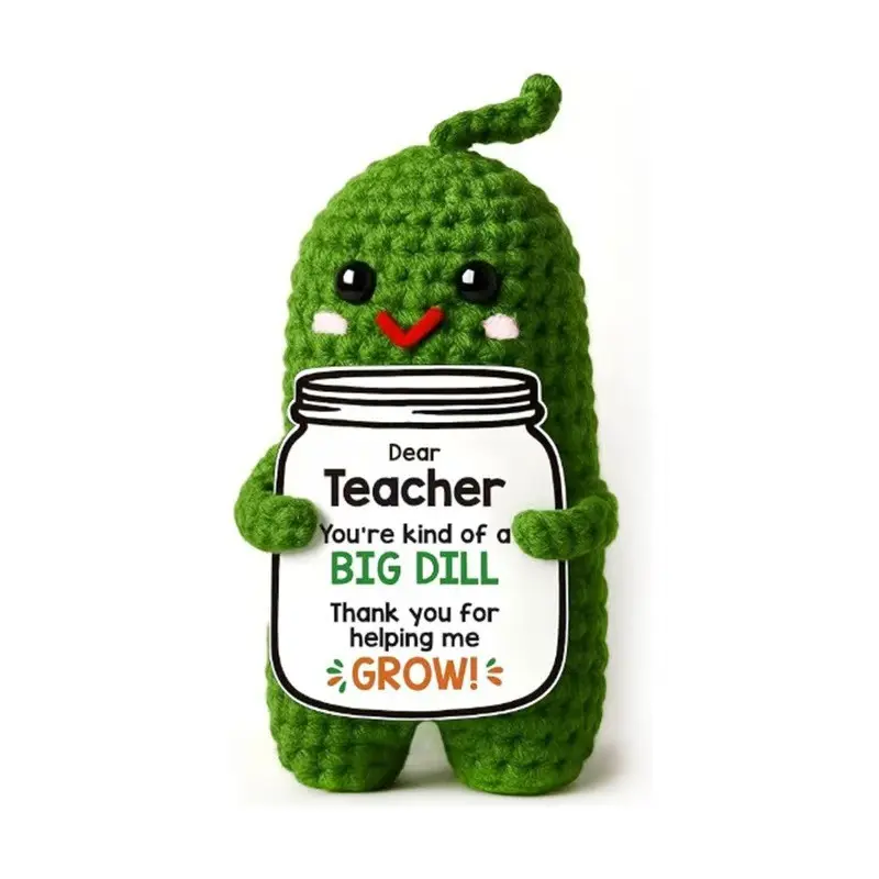 Positive Crochet Pickle, Stuffed Animal, Crochet Animals - Amigurumi Teacher Gift "You're a Big Dill", Emotional Support Gift, Classroom Decor & Thank You Present from Students, Handmade Dill Toy with Pun Card - Teacher Appreciation Gifts