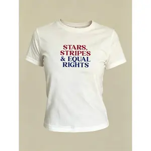 Stars Stripes And Human Rights Cotton T-shirt Retro Fourth Of July T-shirt Liberal Feminist American Shirt Patriotic Women Gift Y2K USA T-shirt