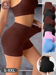 6 Pack Seamless High Waist Ladies Underwear, Casual Yoga Boyshorts, Tummy Control and Butt Lifting Print Shorts for All Seasons