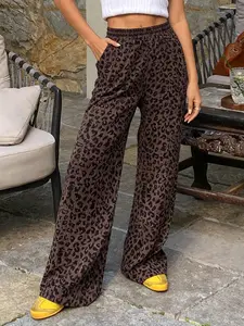 Spring Summer New Women's Fashion Casual Trendy Versatile Leopard Print Loose Wide Leg Pants, Ladies Home Wear Trousers, Comfortable and Stylish