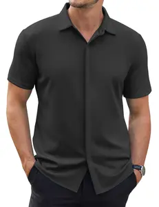 COOFANDY B Men's Thin Wrinkle Free Short Sleeve Button Down Shirt Classic Design Casual Dress Top for Summer Beach Office Wear Machine Washable