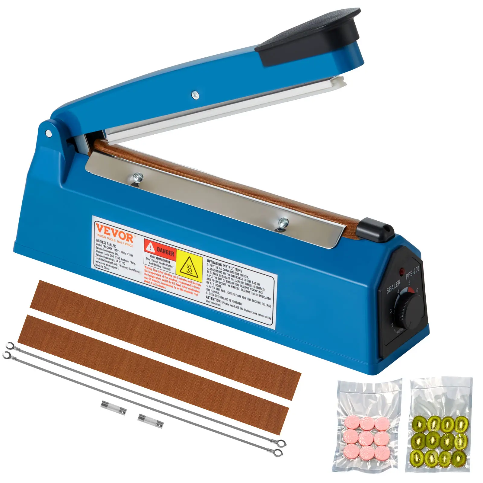 VEVOR Impulse Sealer 8 inch, Manual Heat Seal Machine with Adjustable Heating Mode, ABS Shrink Wrap Bag Sealers for Plastic Mylar PE PP Bags, Portable