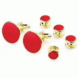 Red Tuxedo Cufflinks and Studs Gold