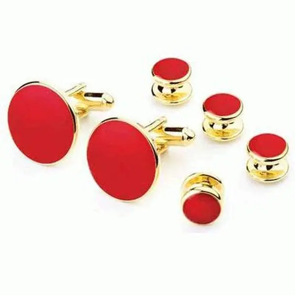Red Tuxedo Cufflinks and Studs Gold