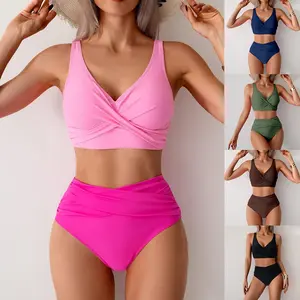 Women’s 2026 New High Waisted Bikini Set | Tummy Control Two Piece Swimsuit Flattering Ruched Bathing Suit Tankini Top Tankini Swimwear