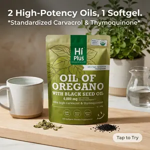 HiPlus High Potency Edible Oregano Oil & Black Seed Oil 6000mg - 4x Concentrated Organic Dietary Healthcare Supplement, Non-GMO, 300 Softgels for Daily Wellness