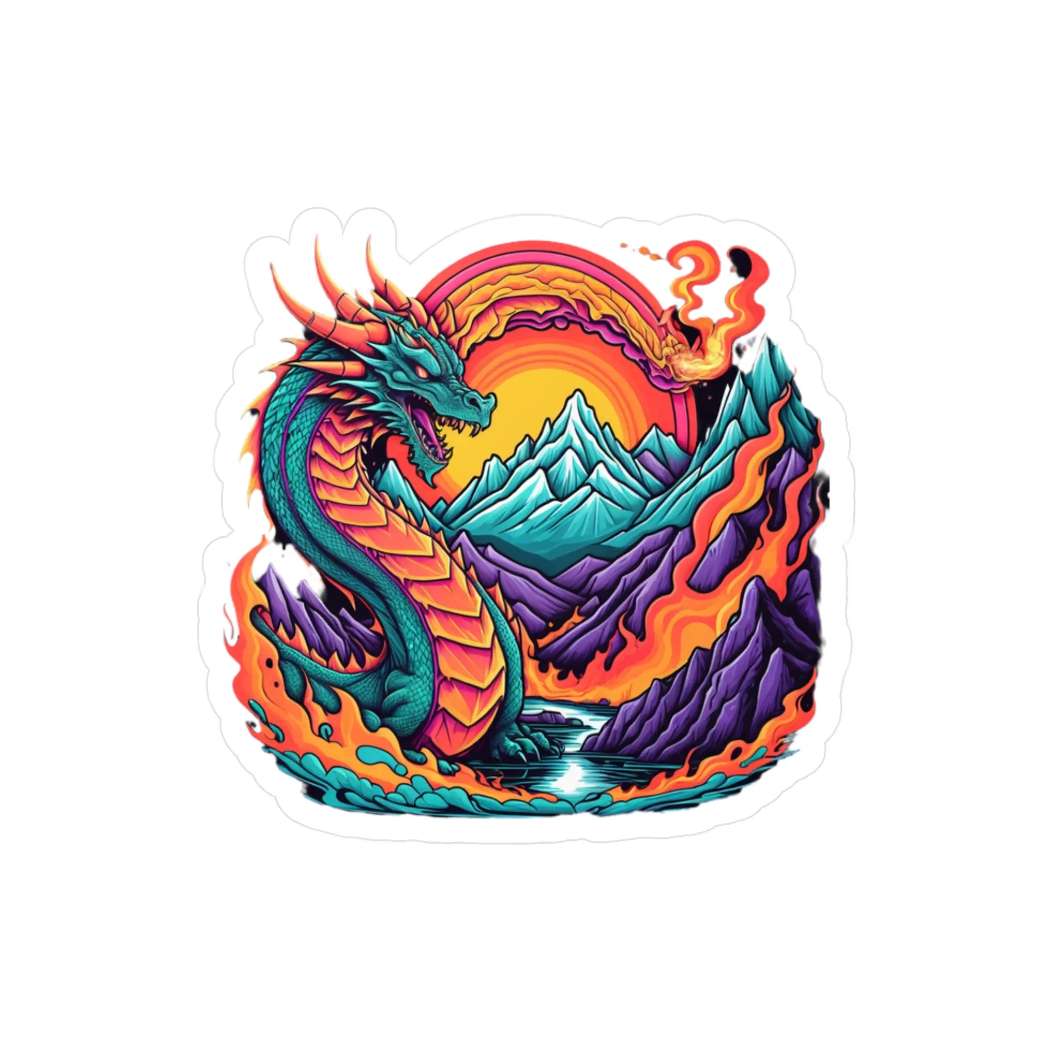 Dragon Fire Volcanoe Vinyl Sticker - Kiss-Cut Decal, Window Decal, Laptop Sticker, Car Decal, Water Bottle Decal