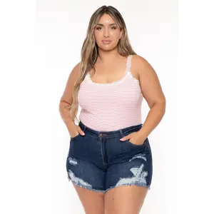Plus Size Destroyed Denim Short - Dark Wash
