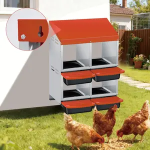Chicken Nesting Boxes with Rollout Egg Collection Chicken Egg Laying Box for Coop Durable Metal Hen Nest Box with Removable Trays Slanted Roof & Ventilation for Backyard Poultry