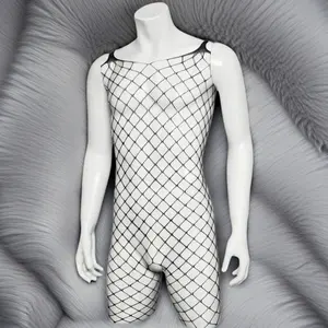 V02 Men's Stretchy Fishnet Bodysuit - See-Through Mesh Lingerie for Men, Breathable & Elastic Fabric, Date Night, Anniversary & Valentine's Day Gift for Him/Her Fishnet Lingeries Fish Net Underware NetLingeries soft charm Punk Leather Waist Chain Belt Set