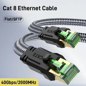 MIZIQIER Cat 8 Ethernet Cable, Flat High Speed 40Gbps 2000Mhz Internet Cable 26AWG Braided Network Cord RJ45 Shielded Indoor LAN Cables Compatible for CAT7 CAT6A CAT6 CAT5E Gaming PC PS5 Xbox Modem Router