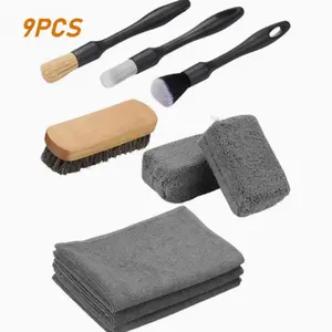 9pcs Car Interior Detailing Set, Detailing Brushes, Bristles Brushes, Microfiber Cloth & Applicator, Great for Reaching The Crevices, Nooks and Crannies kit tool
