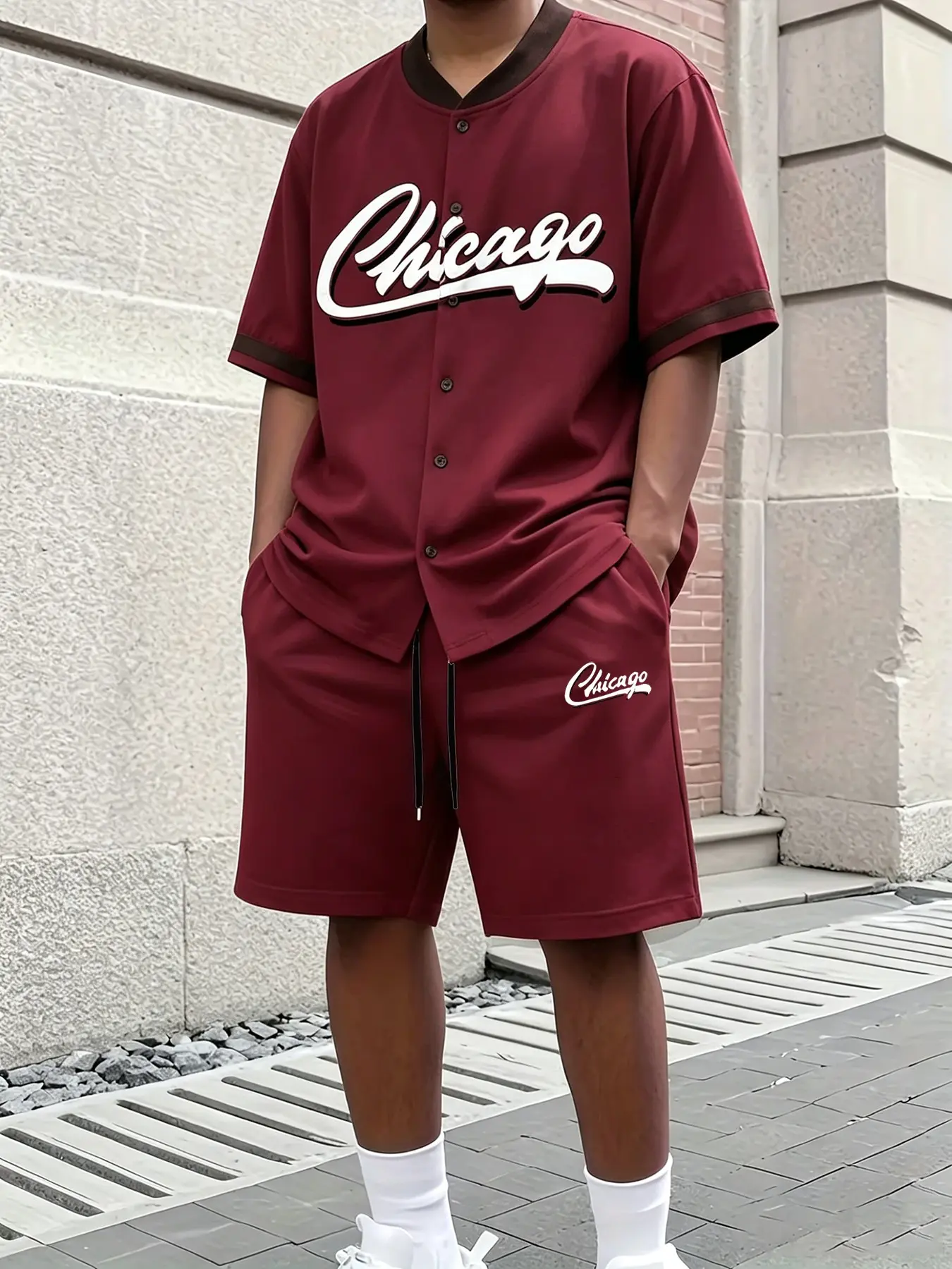 This American retro-style baseball jacket set includes a short-sleeved cardigan and athletic shorts, exuding a cool street style vibe. Perfect for everyday wear, casual outings, or playing baseball, the breathable fabric keeps you cool and sweat-free.