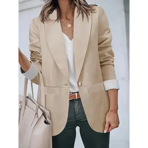 blazer jacket Large Size Women's Suit Jacket - Elegant Beige Formal Jacket, Non-stretch Structure, Suitable For Office And Daily Professional Outfits, Machine-washable Business Jacket, Classic Design, Slim Tailoring, Multi-function Tops, Es