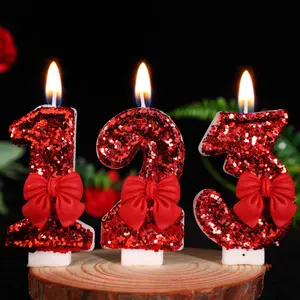 1pcs Girly Bow Birthday Number Candles, Glitter Number Candle Cake Decorations, Cake Decorating Supplies, Handmade for First Birthday, Coming-Of-Age Ceremony, Proposal, Anniversary Parties