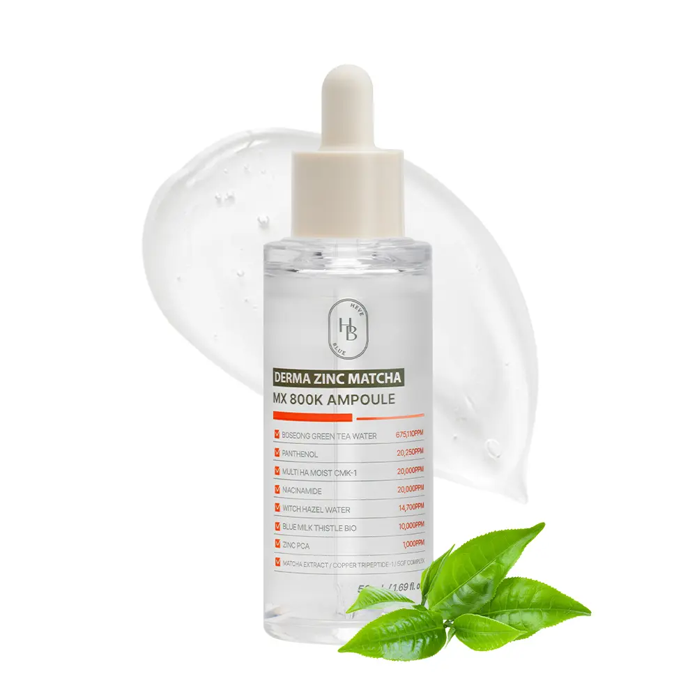 HEVEBLUE Derma Zinc Matcha MX 800K Ampoule, Hydrating & Sebum-Balancing Face Serum with Matcha Water, Panthenol, Niacinamide & Zinc PCA, 1.69 fl. oz. (50 mL)