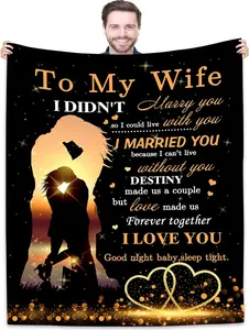to My Wife Blanket from Husband for Wife | Super Soft Fleece Couples Throw Blankets 60x50 Inches | Romantic Women Valentine's Day Birthday Gifts Ideas for Her Bed Sofa Decora