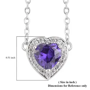 Dark Purple Cubic Zirconia 0.20 ctw Heart Halo Necklace 18 Inches in Silvertone
