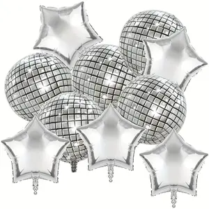 10 Silver Color Disco 4D Balloons and 18 Inch Star Balloon, Retro Party Decor for 70s 80s 90s Birthday Wedding Celebrations