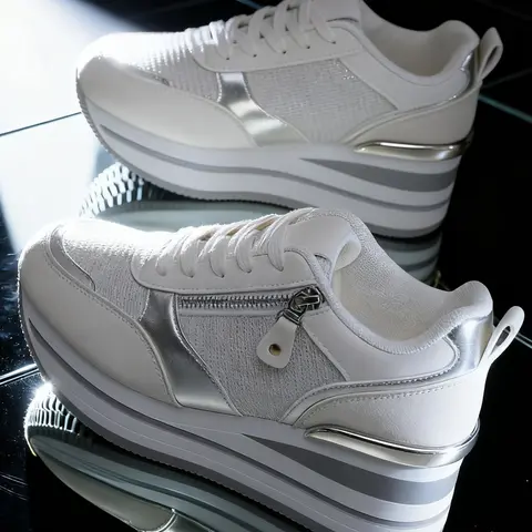 Women's Thick Sole Height Increasing Casual Sports Shoes, Lace-Up Anti-Slip Travel Versatile Walking Sneakers, Comfortable Outdoor Walks, Fashionable Versatile Sneakers, Thick Soled Sneakers
