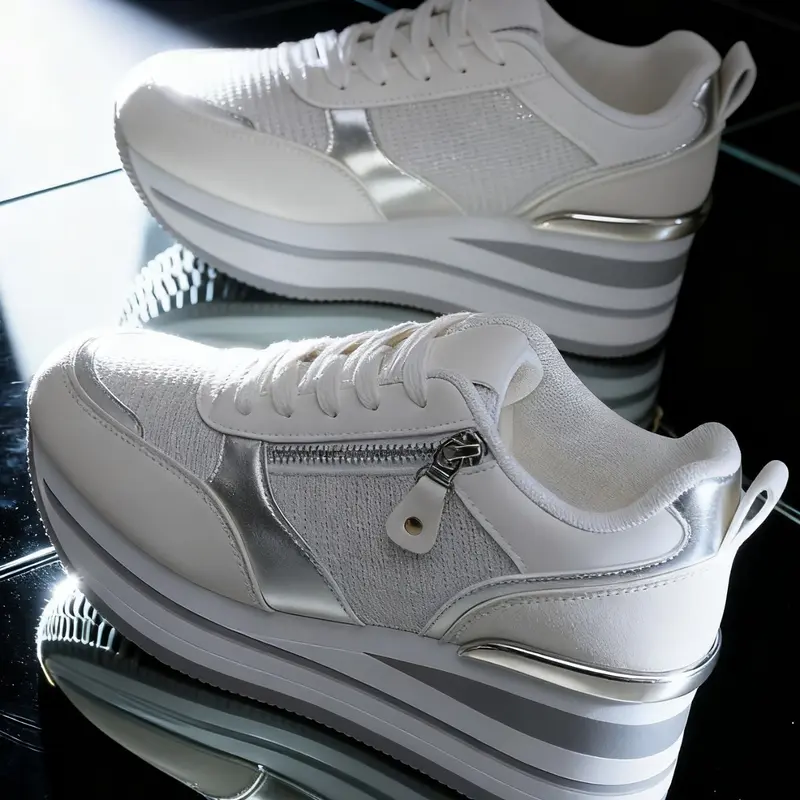 Women's Thick Sole Height Increasing Casual Sports Shoes, Lace-Up Anti-Slip Travel Versatile Walking Sneakers, Comfortable Outdoor Walks, Fashionable Versatile Sneakers, Thick Soled Sneakers