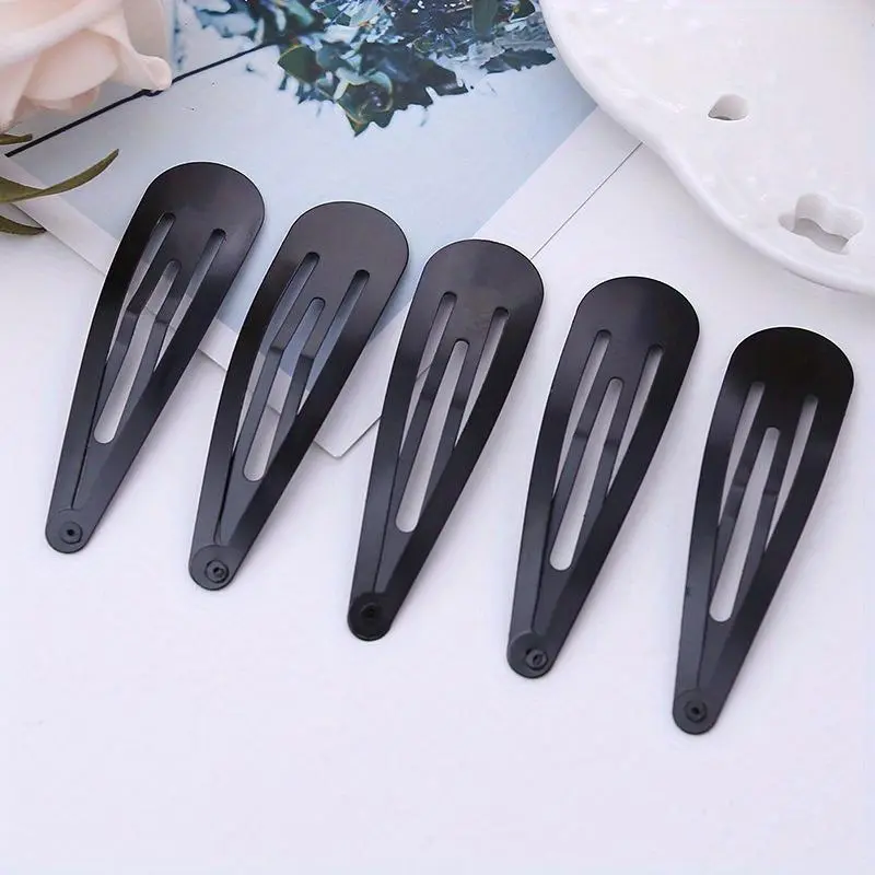 50pcs Black Water Drop BB Hair Clips, Non-slip Metal Snap Barrettes For Hairstyling, DIY Curly Hair Accessories, Hair Clips For Curls