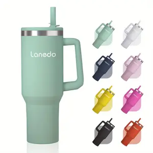 40 oz Water Bottle with Handle & Flip Straw - Fits in Cup Holder, Leak Resistant Tumbler-Reusable Insulated Stainless Steel & Rubber Base - Gifts for Women & Men