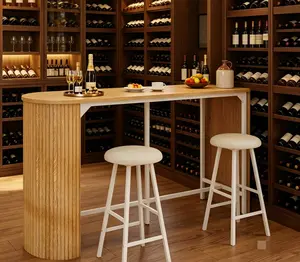 Fluted Bar Table and Chairs Set, 55'' Long Bar Tables with 2 Stools, 3 Piece Counter Height Dining Table for 2, Space Saving Kitchen Table for Bar, Dining Room, Kitchen, Breakfast Nook Corner, Natural