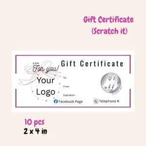 Customized Gift Certificate Scratch It 10 Pcs 2x4 in with Your Logo and Personal Details perfect for Christmas Gift