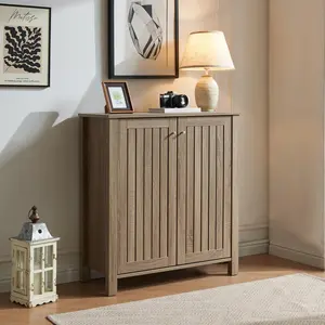 [Fahuac] Dark Taupe Shoe Storage Cabinet with Vented Slat Doors, 4-Tier Entryway Shoe Organizer for Up to 20 Pairs, Metal Knob Console Cabinet for Hallway