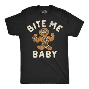 Mens Funny T Shirts Bite Me Baby Sarcastic Christmas Graphic Novelty Gingerbread Tee For Men Mens Funny T Shirts Cool Vintage Fashion T-Shirt Gift Classic Menswear Christmas Apparel for Men Novelty Tees for Black -