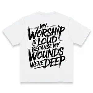 "Mens 'My Worship Is Loud' Christian Short-Sleeve Round Neck T-Shirt - Oversized Black Menswear Fashion Streetwear Top, Religious Inspirational Casual Gift"