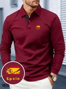 New Men's Long-Sleeve Shirt, Spain Pattern with National Flag Print Design, Breathable & Soft Fabric, All-Season Comfort, Suitable for Business Gatherings, Outdoor Sports & Daily Wear, Minimalist & Stylish, Casual Shirt for Mature Men