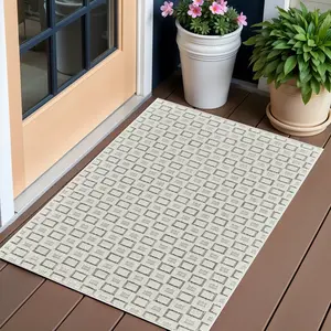 212 MAIN 3x5 ft. Polypropylene Rectangular Area Rug, Modern Geometric Distressed Cream & Beige, Machine-Woven, Indoor/Outdoor for Patio, Polypropylene Area Rugs, Rectangular Area Rugs