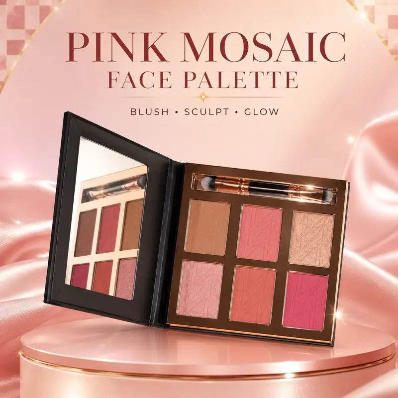 Pink Mosisc Blush & Highlighter Kit Makeup Compact Cosmetic Blend Radiant shop face palette