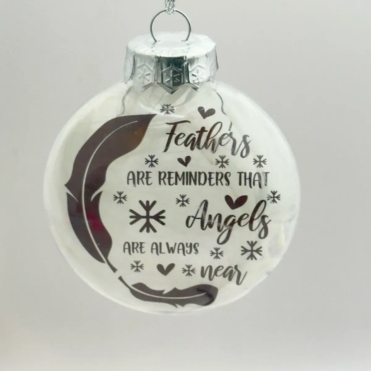 Handmade Memorial Christmas Ornament with Feathers and Floating Design
