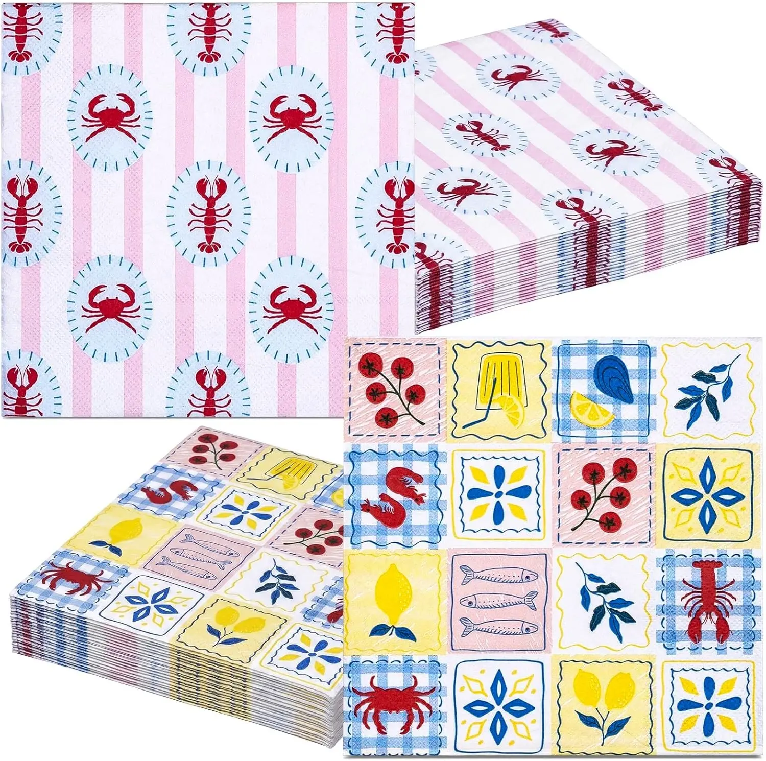 Party Paper Napkins, 50 Sheets Decorative Pastel Floral Luncheon Napkins for Birthdays, Easter, Decoupage, The Coastal Kitchen, 3-Ply, 6.5 x 6.5 Inches