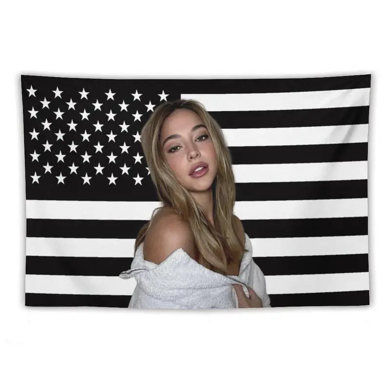 Madelyn Star Cline Pink American Flag Tapestry (40x30in/102x76cm) - Light Peach Decorative Print, US Pride Wall Hanging for College Dorms, Indoor-Outdoor Home Decor Gift, Us Pride / Nation Pride