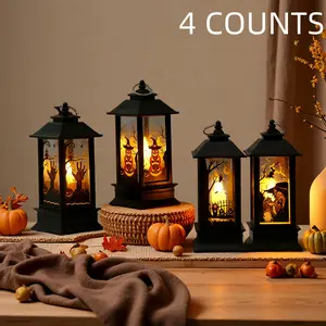 4 Piece Halloween Lantern Decorative Lights, Witch Owl Pumpkin Retro Hanging Electric Candle Oil Lamp, Kids Handheld Festival Home Decor