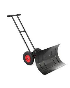40" Heavy-Duty Steel Wheeled Snow Pusher - Adjustable Handle & Angled Blade for Effortless Driveway Clearing w/10 Non-Slip Wheels & Safety Reflectors