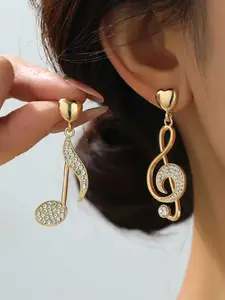 Fashion Asymmetrical Music Note Pendant Drop Earrings with Sparkling Artificial Rhinestones, Elegant Women's Jewelry for Daily Wear, Parties, Dates, and Vacations - Perfect for Music Lovers
