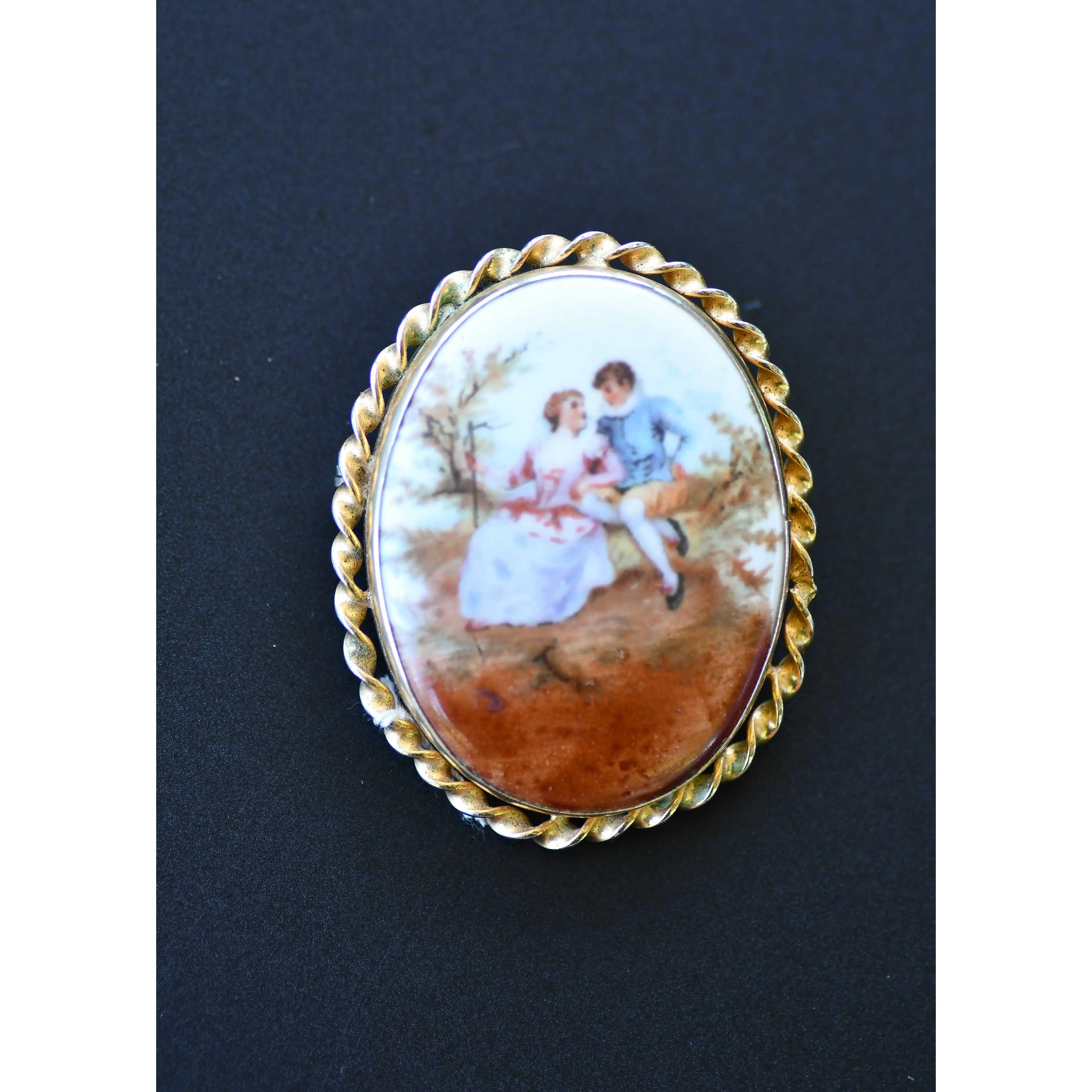 Antique Painted Victorian Style Brooch