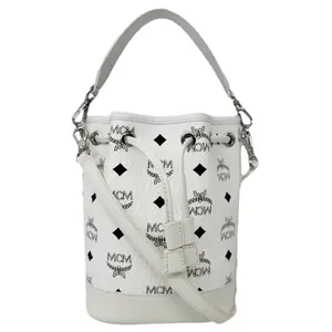 Pre-owned MCM Visetos Monogram Canvas and Leather Crossbody Bags Dessau Drawstring Mini Visetos Monogram Canvas Crossbody Bag White