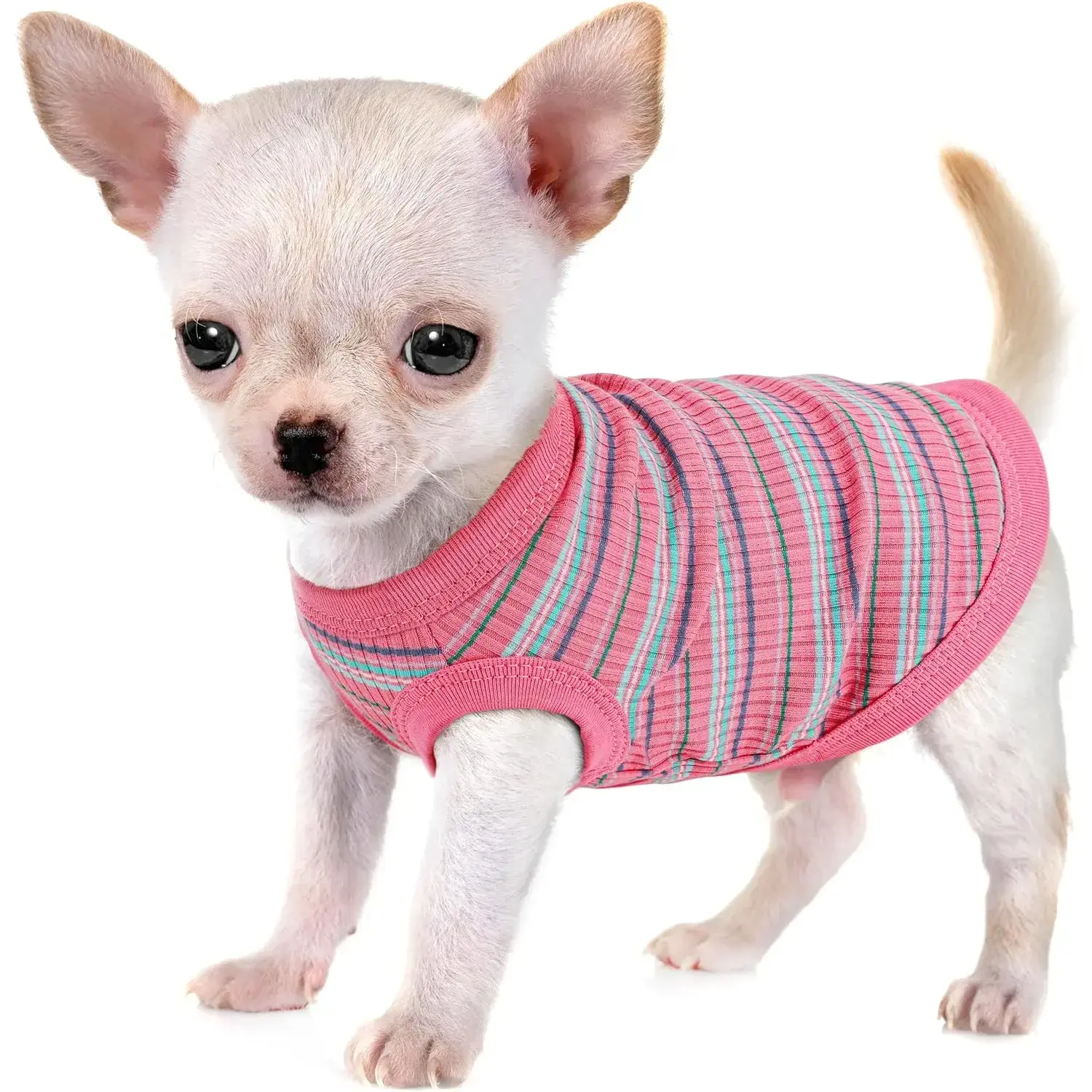 100% Cotton Rib Sleeveless Dog Tank Vest - X-Small Pink, Sleeveless Freedom, Breathable Cool Tank Shirt for Small Breeds (Chihuahuas), All Seasons, Easy to Wear, Stretch Fit, Machine Wash, Outdoor Activities, XS-XL Sizes, Great For Outdoor Activities