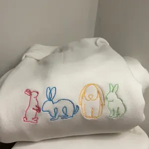 Easter bunnies rainbow embroidered Crewneck Cotton  Pullover Embroidery Womenswear Fit Hoodie Polyester Tops crewneck sweatshirt