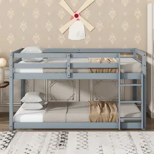 Dreamzon Solid Wooden, Solid Rubber Wooden Twin over Twin Loft Bed with Ladder, with Bed Platform of Strengthened Slats , Grey